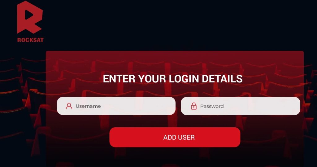 Click Add User to stream Rocksat IPTV Player