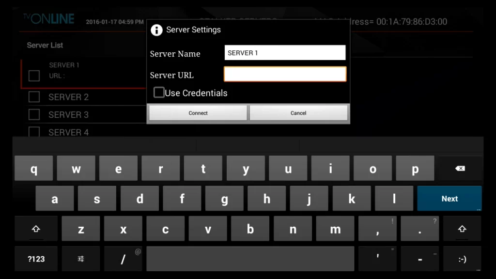 Type in the SSTV IPTV credentials on Avov device