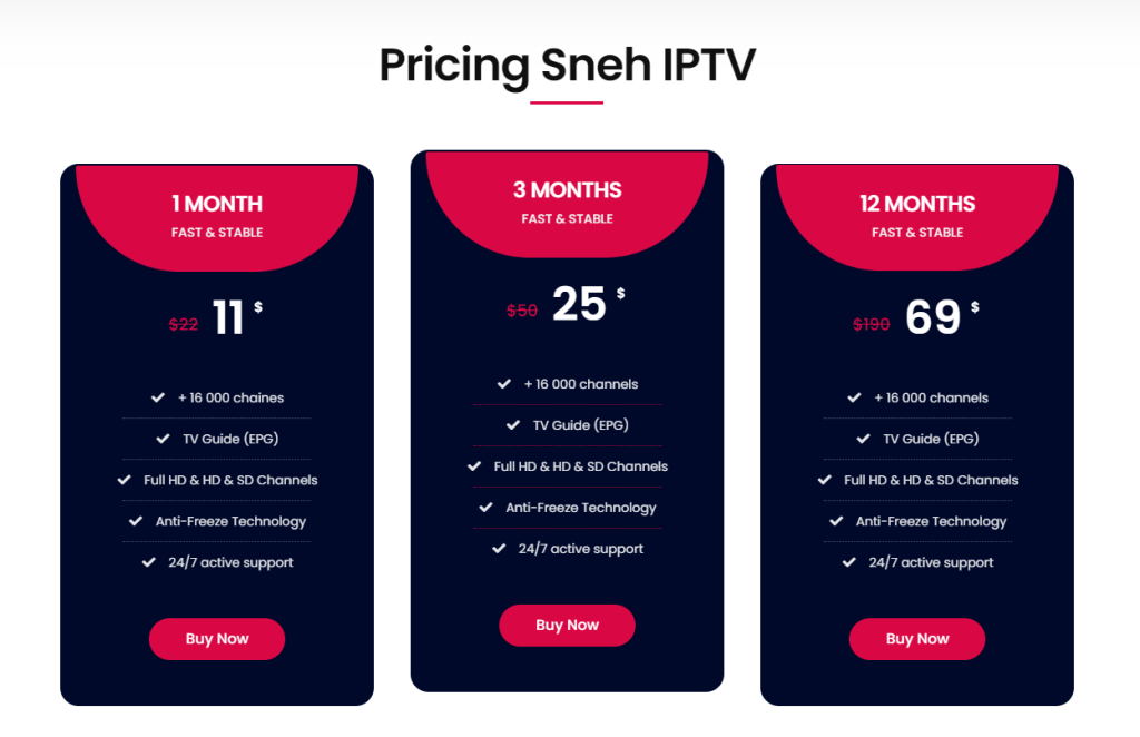 Sneh IPTV Pricing