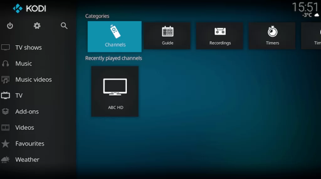 Select Channels option to watch Typhoon Labs IPTV on Kodi