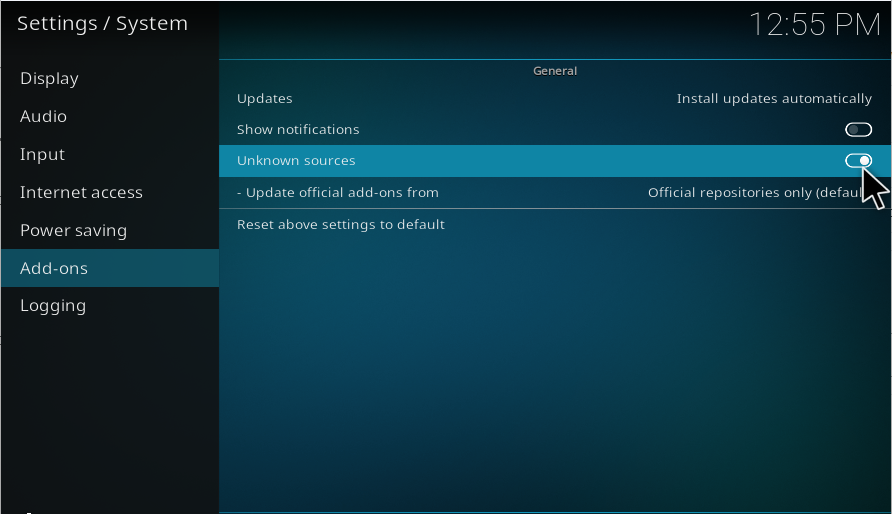 Turn on Unknown Sources on Kodi