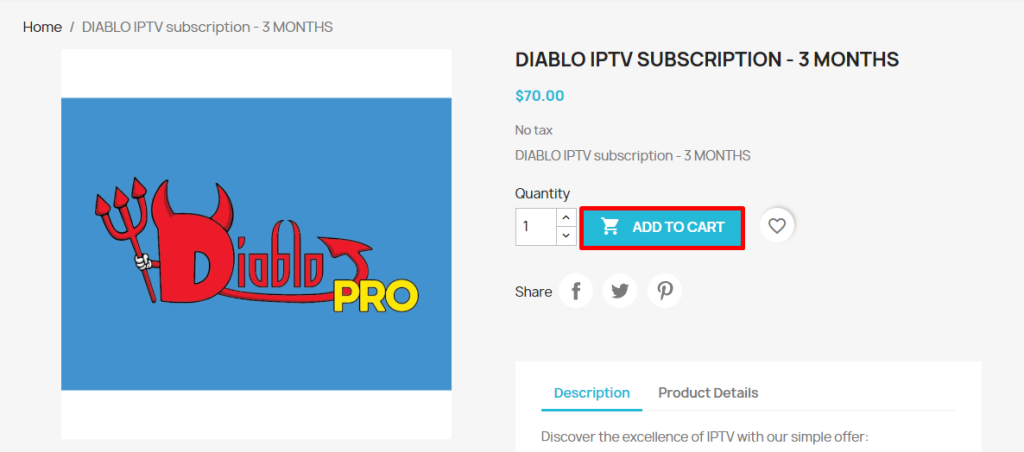 Hit Proceed to Checkout on Diablo IPTV website