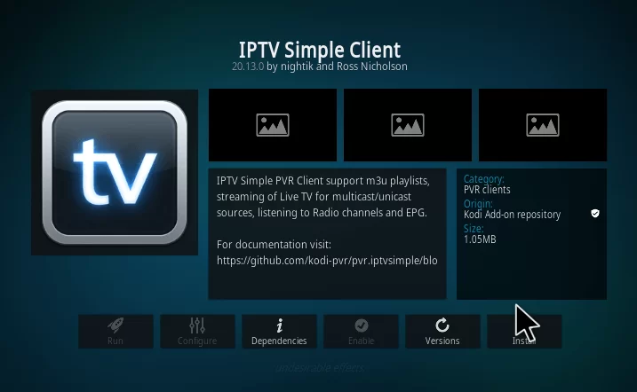 Install PVR IPTV Simple Client