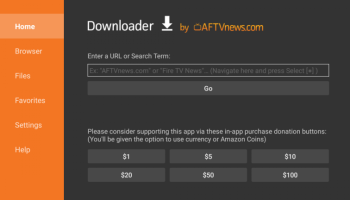 Enter the APK link IPTV Player on Downloader
